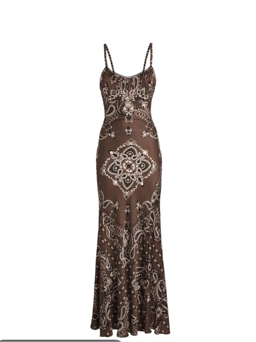 Sandro Brown Paisley Slip Maxi Dress